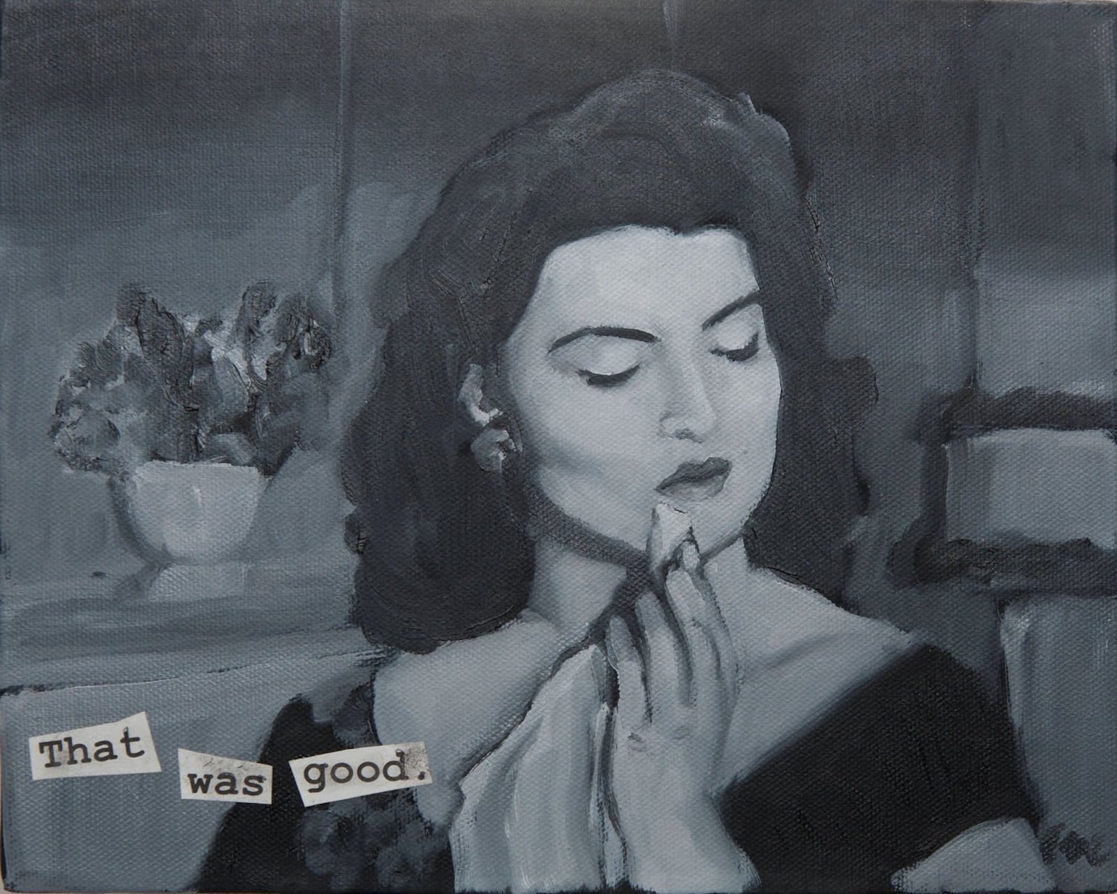 Eve Plumb: Small Paintings of Film Noir & Classic Western Scenes" will be on display at the Dayton Visual Arts Center June 13-17. This painting is titled "That Was Good. CONTRIBUTED PHOTO
