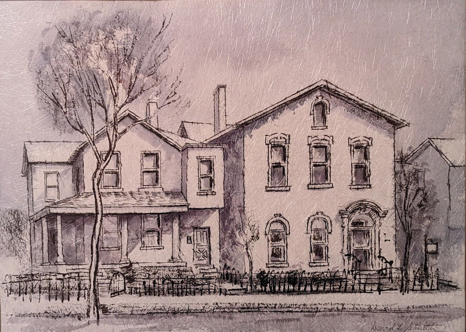Artist David Smith will be honored in the February exhibit at the downtown library. This is his drawing of the Dayton Society of Artists' gallery on High Street. 
CONTRIBUTED