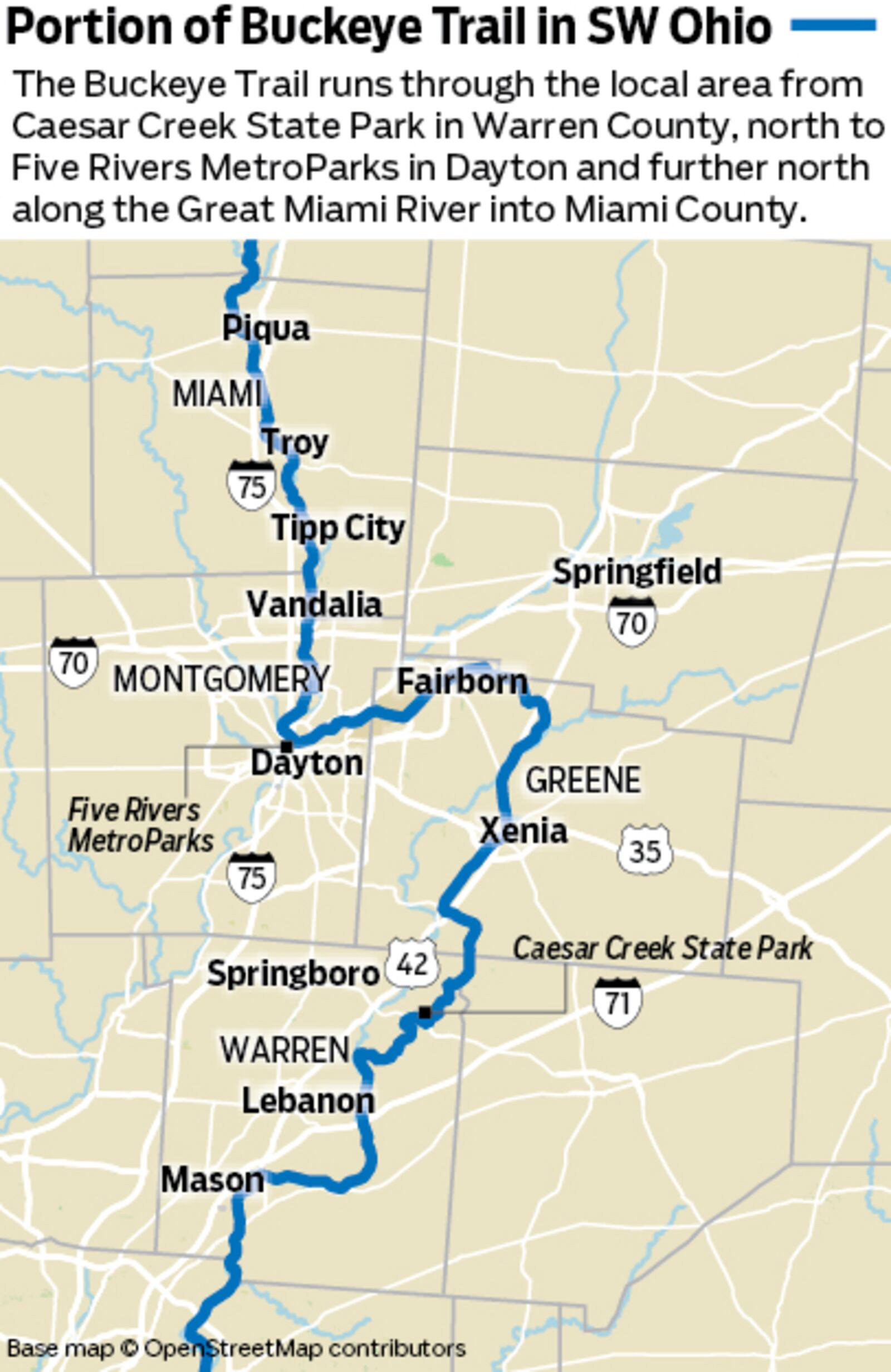 The Buckeye Trail, which runs through Caeser Creek State Park and Five Rivers MetroParks, is seeking a National Scenic Trail designation, with public meetings scheduled in Dayton for Jan. 15.