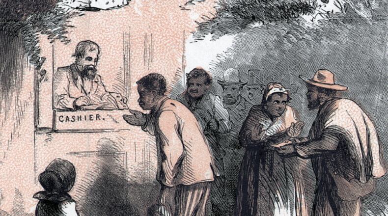 Thomas Nast's celebration of the emancipation of Southern slaves with the end of the Civil War. Nast envisions a somewhat optimistic picture of the future of free blacks in the United States. (GETTY IMAGES)