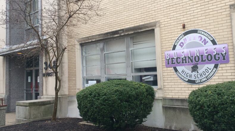 Dayton Business Technology High School, 348 W. First St., is a dropout recovery charter school sponsored by the Dayton Public School district. JEREMY P. KELLEY / STAFF