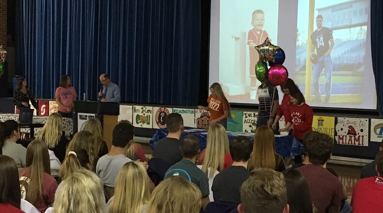 Valley View High School held a Signing Day ceremony Tuesday to celebrate graduating seniors’ plans to enter college, the military and careers. JEREMY P. KELLEY / STAFF