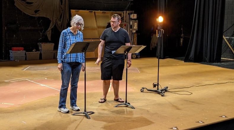 Actors Libby Scancarello and Tim Welsh are pictured rehearsing "The Cure" by Alex Dremann. The new play, which centers around the topic of organ donation, will be presented at FutureFest. CONTRIBUTED
