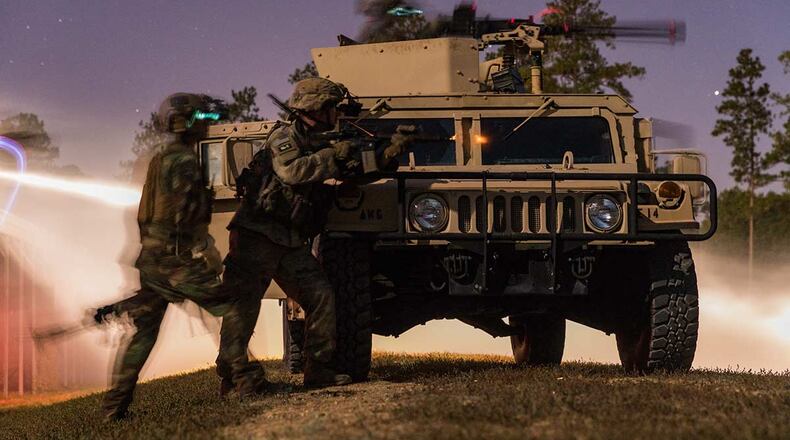 A soldier engages the enemy in a stress shooting lane during the 2019 HQDA Best Warrior Competition at Fort A.P. Hill, Va., Oct. 9. (U.S. Army photo by Sgt. Victor Perez Vargas)