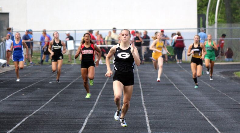 Greenon sophomore Delaney Benedict, setting a Division II district and school record in the 400-meter dash at Graham High School in 55.69 seconds, enters the state meet as a favorite to win the 400 state title. Greg Billing/CONTRIBUTED
