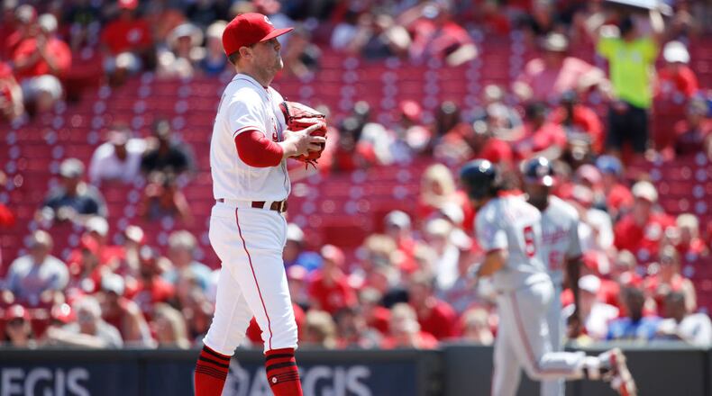 CINCINNATI, OH - JULY 16: Drew Storen #31 of the Cincinnati Reds reacts after giving up a solo home run to Anthony Rendon #6 of the Washington Nationals in the seventh inning of a game at Great American Ball Park on July 16, 2017 in Cincinnati, Ohio. The Nationals defeated the Reds 14-4. (Photo by Joe Robbins/Getty Images)
