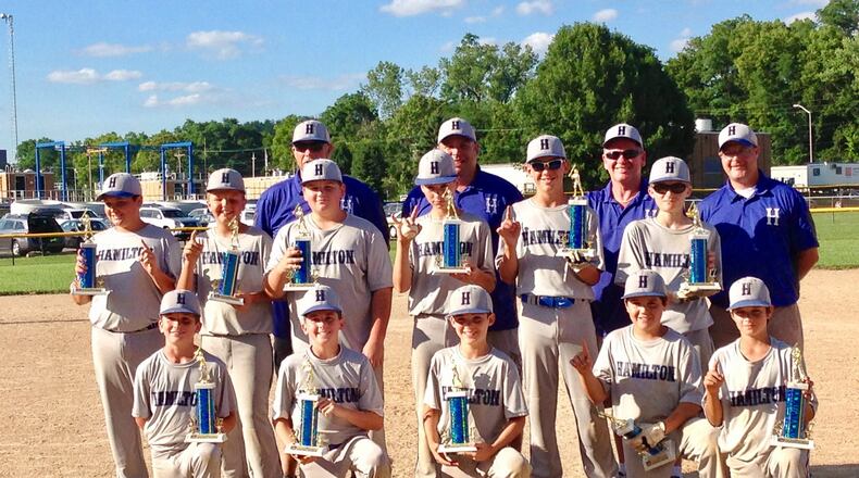 The Hamilton West Side Little League White 12-year-old all-star baseball team captured the Miamisburg tournament championship last weekend. SUBMITTED PHOTO