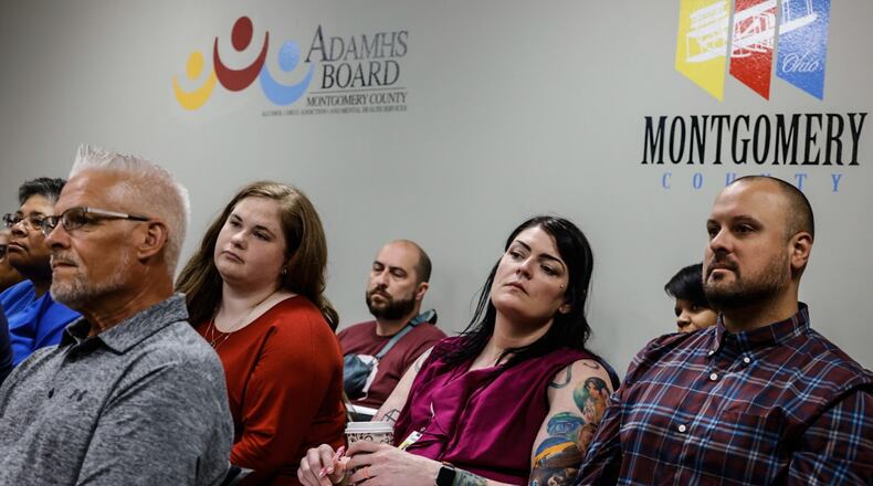 Montgomery County community members, stakeholders, metal health providers and others listen during a Montgomery County Alcohol, Drug Addiction and Mental Health Services meeting on crisis services in May. Recently this month, agencies that receive funding from Montgomery County ADAMHS found out what their full 2024 contracts with ADAMHS will be, most of which were significant reductions from the previous year. JIM NOELKER/STAFF FILE