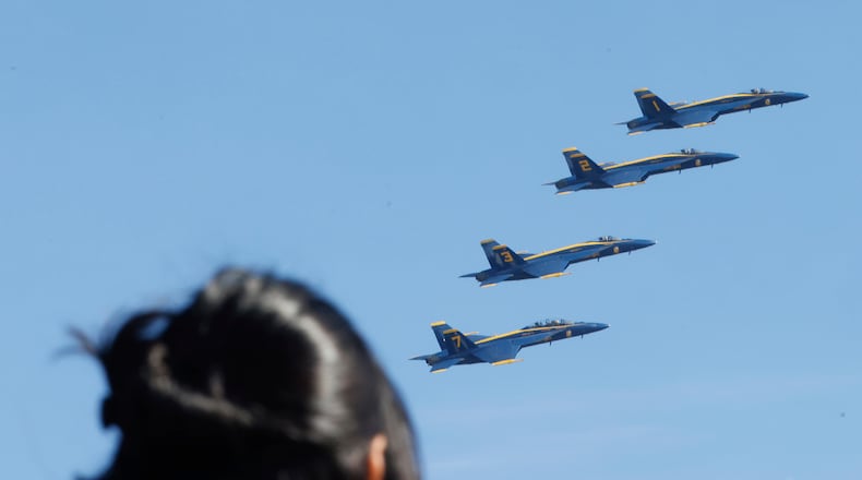 The Blue Angels perform during the the San Francisco Fleet Week Air Show on Friday, Oct. 11, 2024 in San Francisco, Calif. (Lea Suzuki/San Francisco Chronicle via AP)/San Francisco Chronicle via AP)