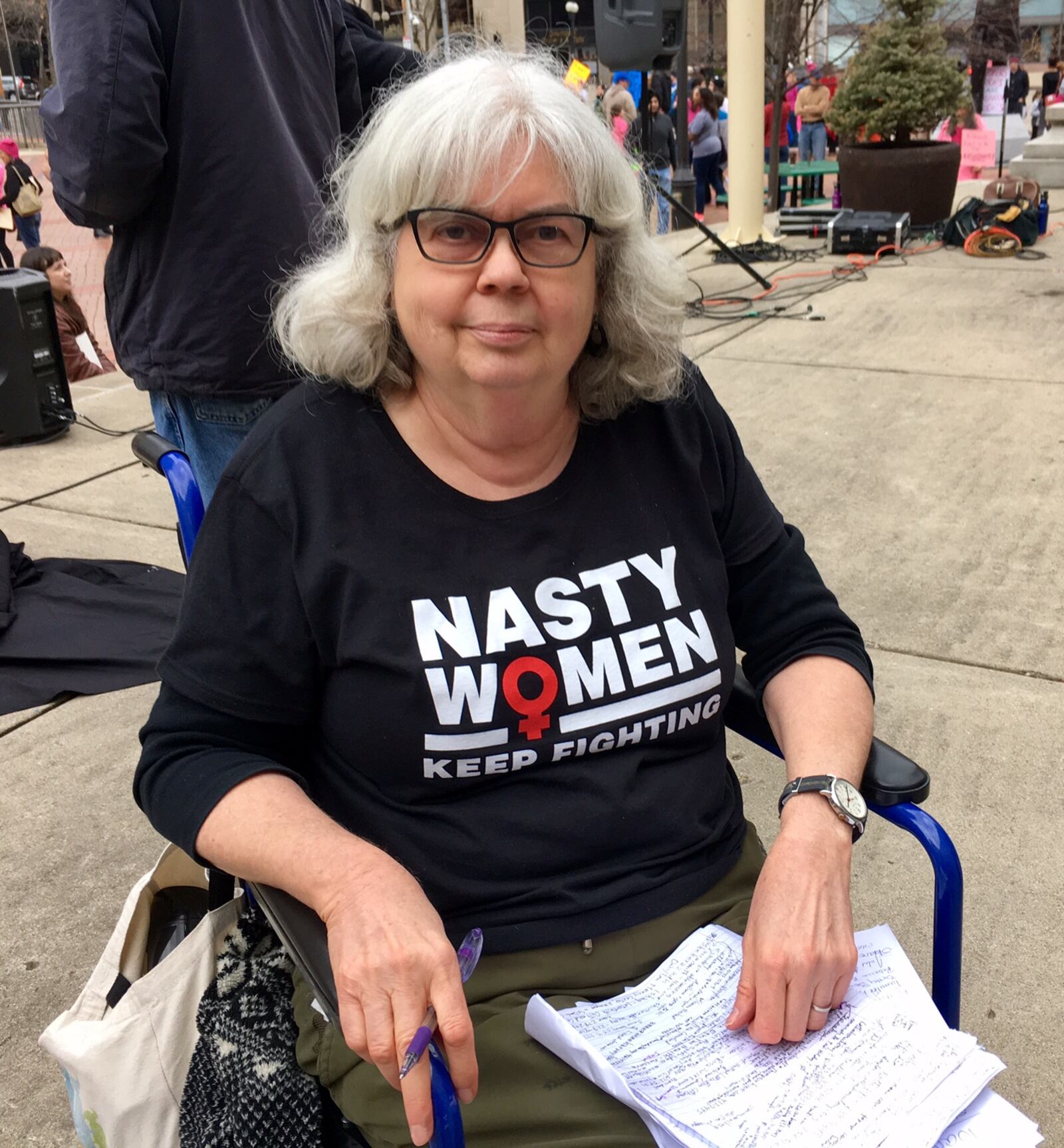 Joyce Schwab of the Dayton Women's Rights Alliance was an organizer of the Dayton Women's Sister March at Courthouse Square in Dayton on Saturday, Jan. 21.