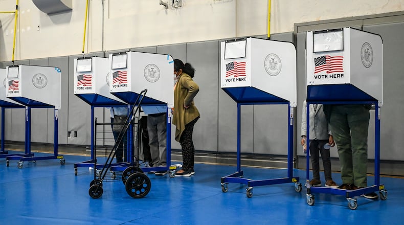 FILE -- Voters cast their ballots during primary elections, where ranked-choice voting was used, in New York, June 12, 2021. The new voting system was used in the mayor’s race in 2021. It is back in June 2023 for the primary races for the City Council. (Desiree Rios/The New York Times)