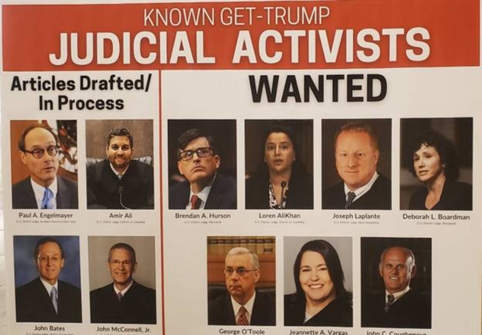 A “Wanted” posted set up outside the Washington D.C. office of U.S. Rep. Andy Ogles, R-Tenn., calling for action against a series of federal judges. Photo by Jamie Dupree