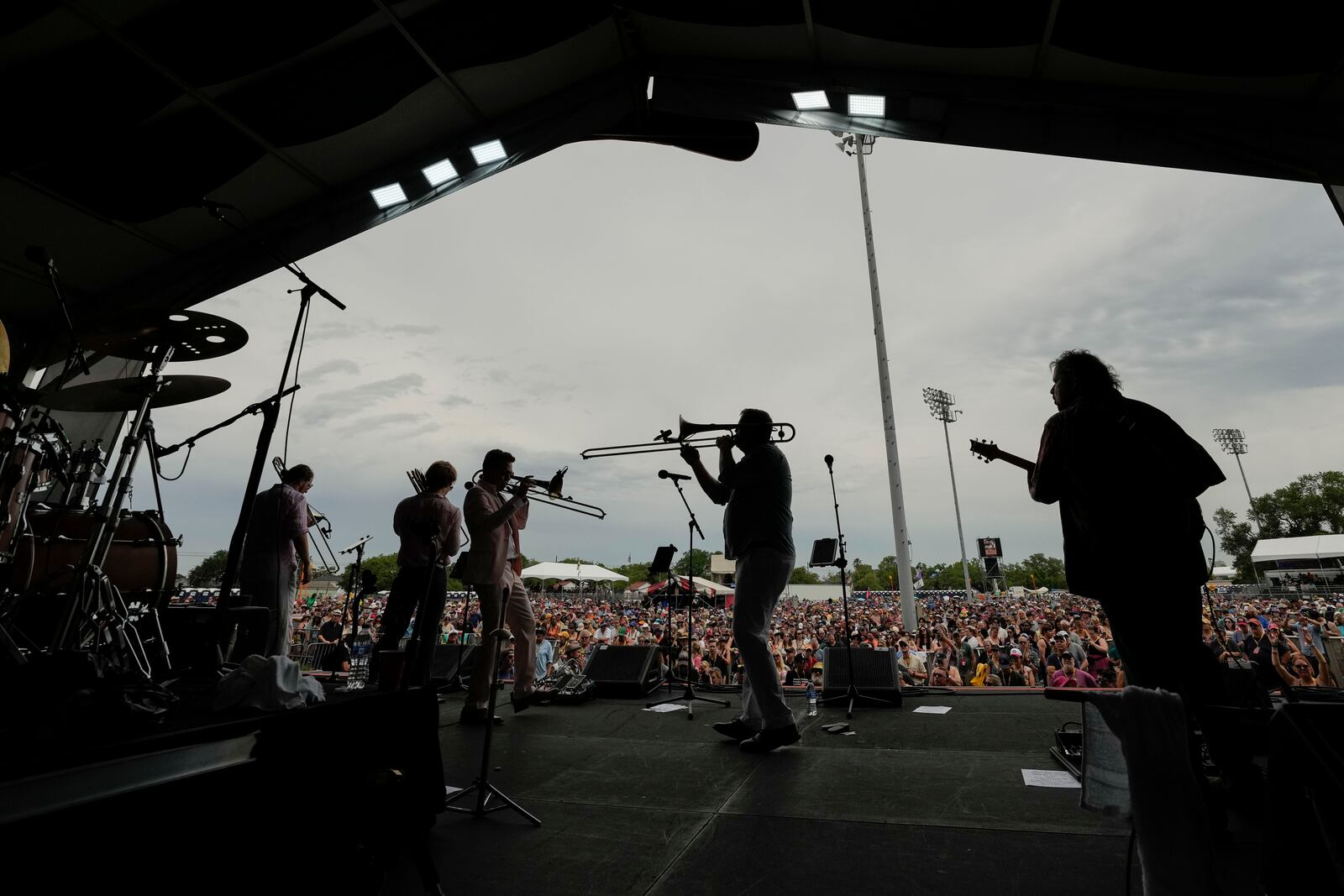FILE - Bonerama performs at the New Orleans Jazz & Heritage Festival in New Orleans, Friday, May 3, 2024. (AP Photo/Gerald Herbert, File)