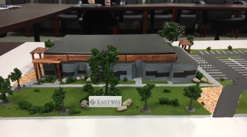 A model of the newly remodeled Eastway Behavioral Healthcare headquarters on Wayne Avenue. The agency is purchasing a former print shop on Bainbridge near the headquarters. In total, the agency is investing $1 million into both its headquarters remodeling and the property purchase. THOMAS GNAU/STAFF