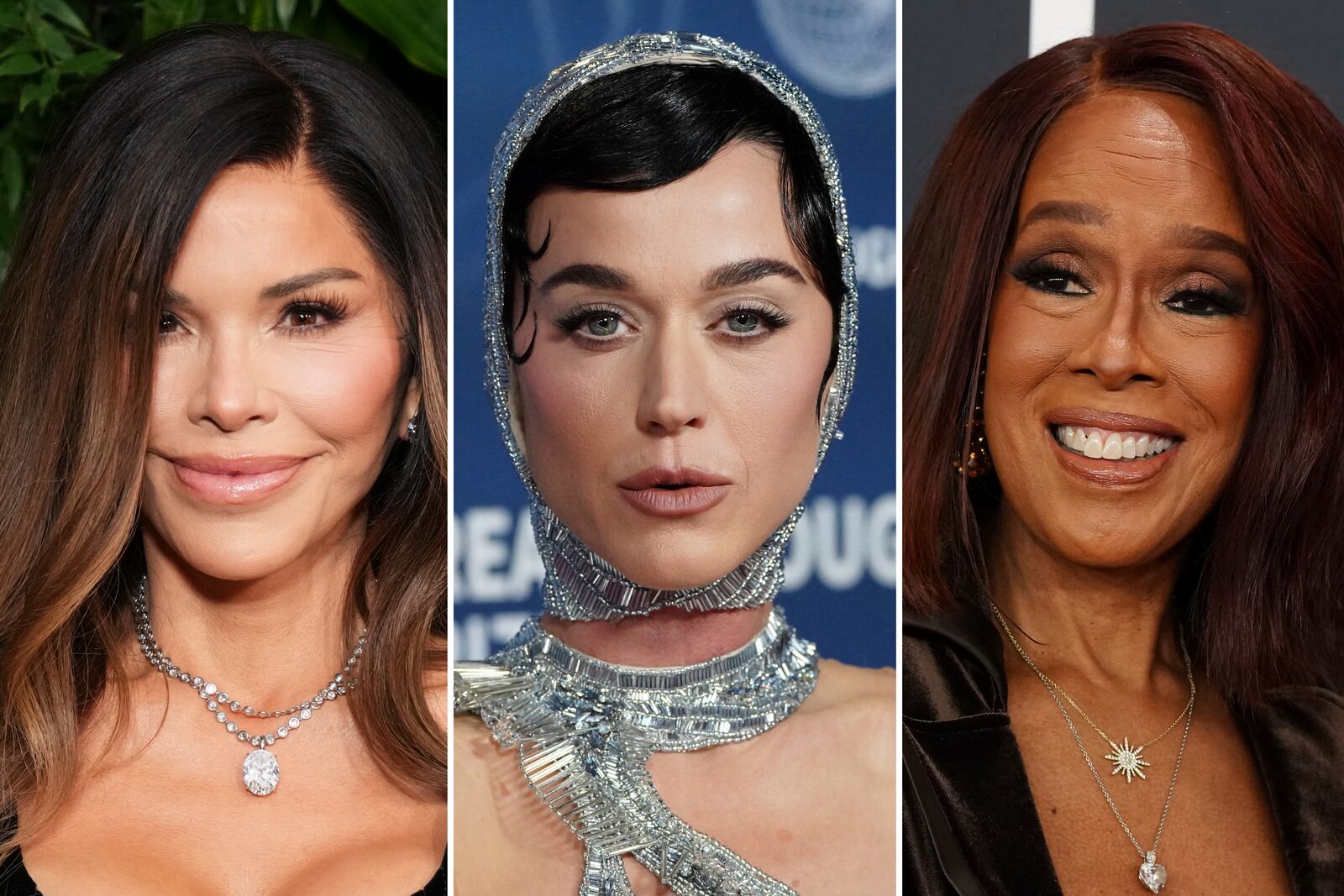 This combination of 2025 file photos shows, from left, Lauren Sanchez, Katy Perry and Gayle King. (Photos by Jordan Strauss/Invision/AP, File)