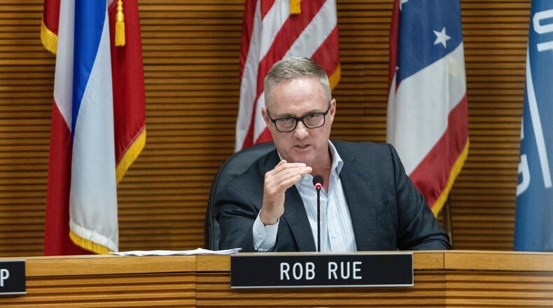 Mayor Rob Rue during a City Commission meeting in Springfield, Ohio, Aug. 27, 2024. (Maddie McGarvey/The New York Times)