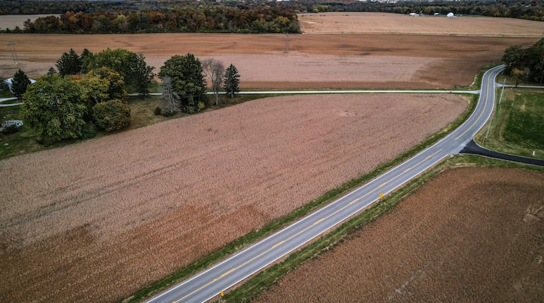 Farmland in Cedarville Twp. is leased to Kingwood Solar to build a proposed utility-scale solar electric generation facility. The company also leased land in Miami and Xenia townships in Greene County. JIM NOELKER/STAFF
