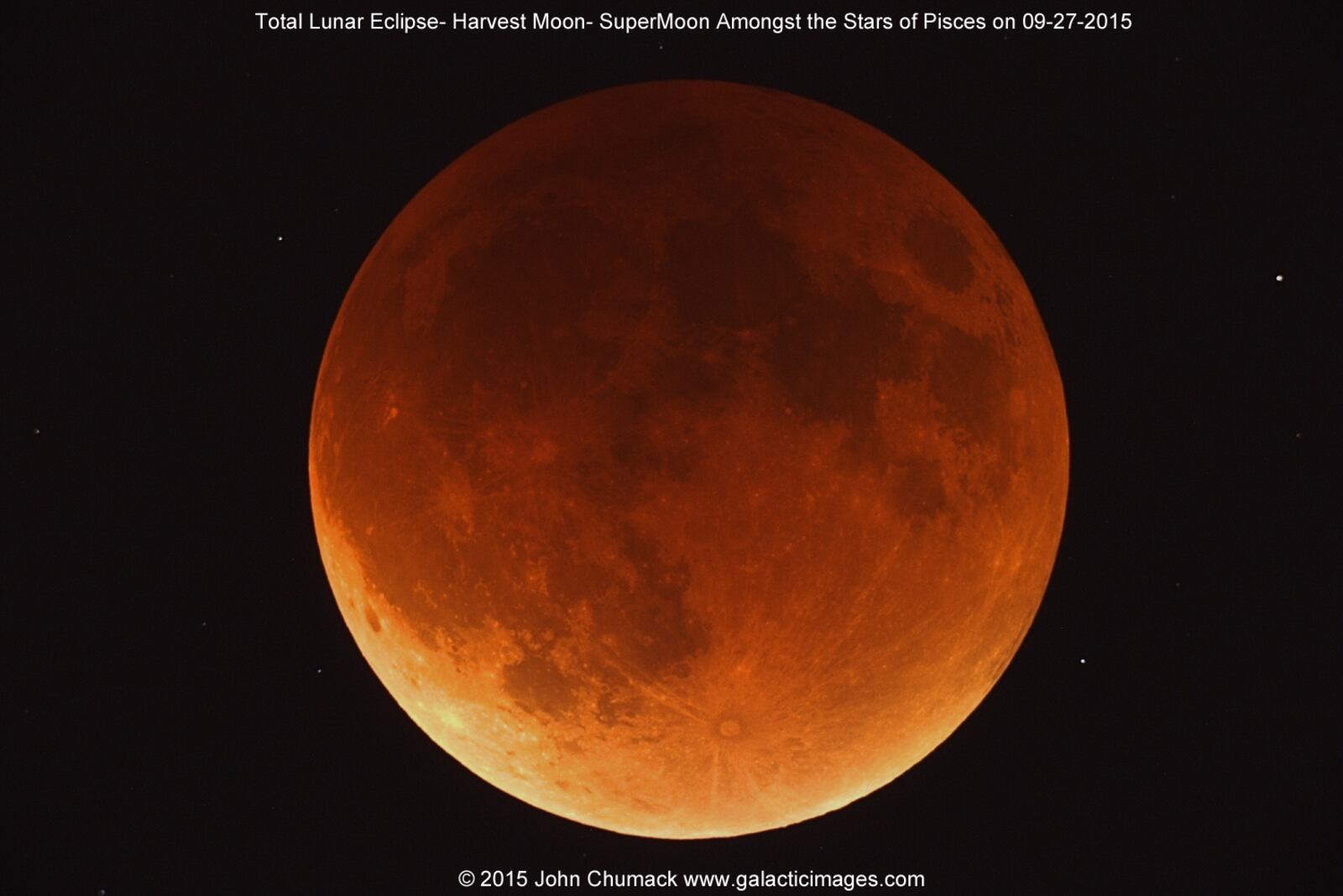 ToTal Lunar Eclipse - Harvest Moon- Super Moon on 09-27-2015 Captured from Lincoln, Nebraska. 8 inch Diameter SCT telescope (2000mm FL) F10, ISO 3200, 4 second exposure