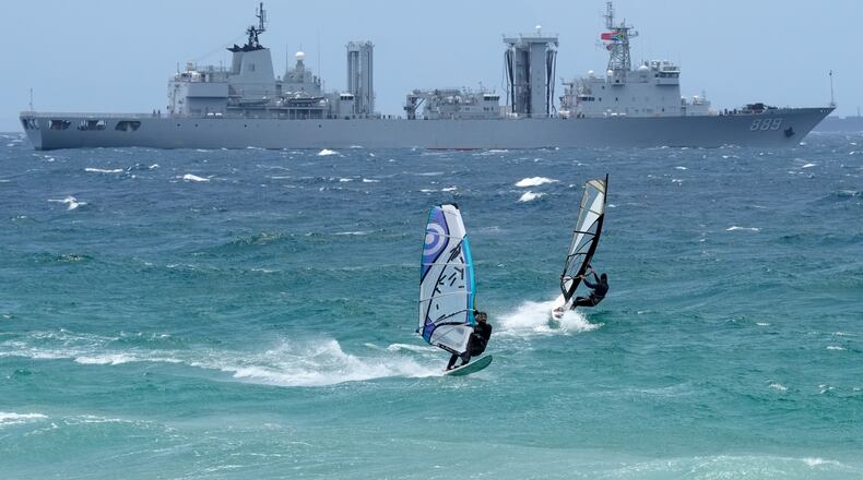 The Chinese supply ship Taihu is moored in False Bay near Simon's Town, South Africa, Friday, Jan. 9, 2026. (AP Photo/Nardus Engelbrecht)