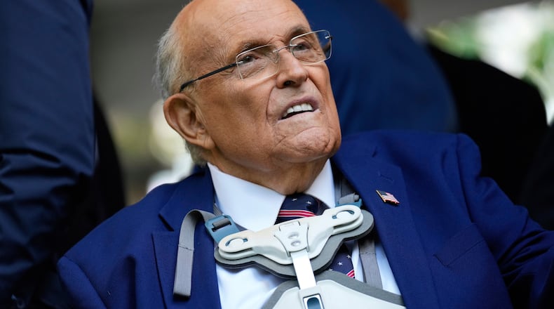 FILE - Former NYC mayor Rudy Giuliani participates in a ceremony commemorating the anniversary of the 9-11 terror attacks in New York, Thursday, Sept. 11, 2025. (AP Photo/Seth Wenig, file)