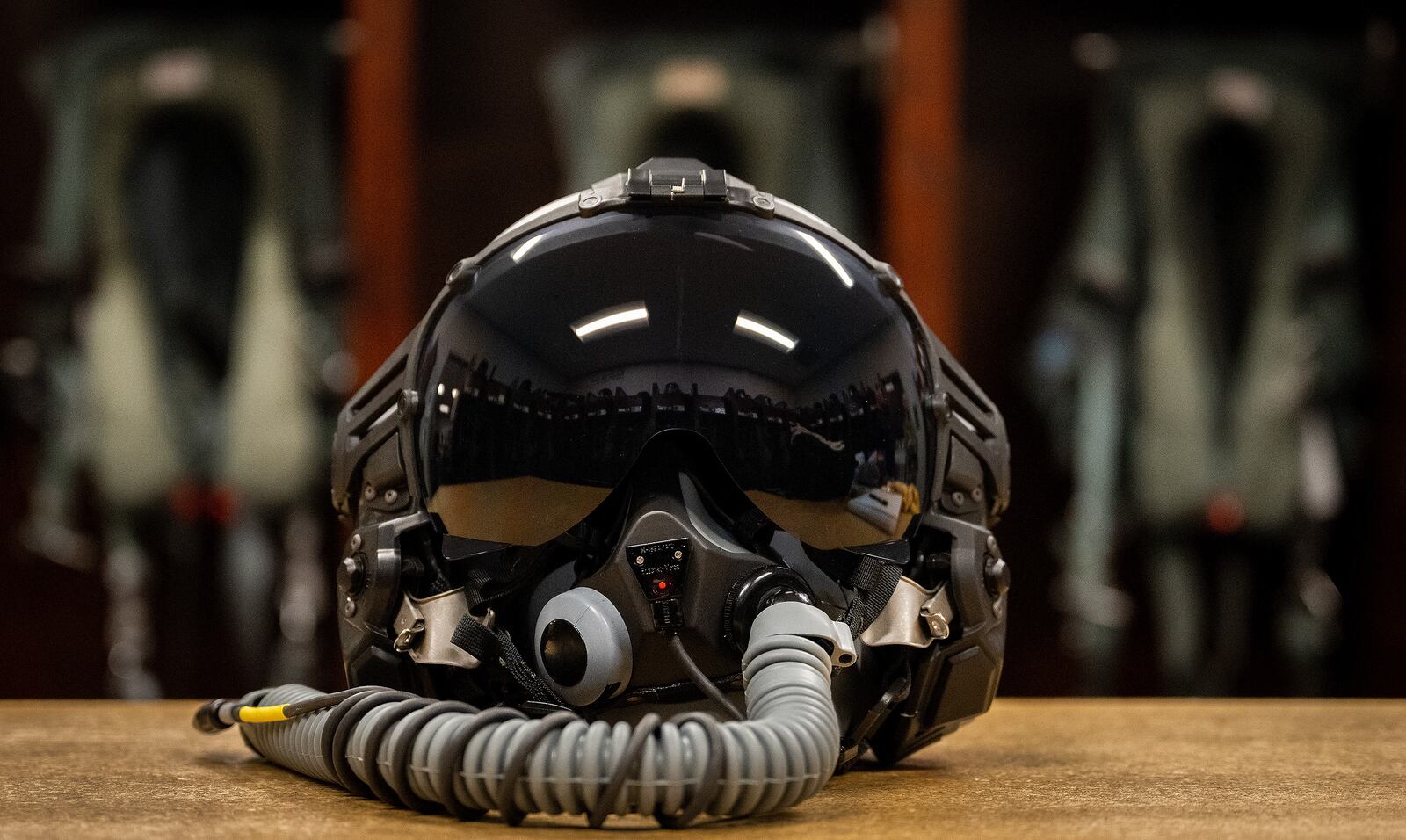 The Air Force’s Next Generation Fixed Wing Helmet sits ready for testing at Eglin Air Force Base, Fla. in this 2023 Air Force photo. (U.S. Air Force photo by Samuel King Jr.)