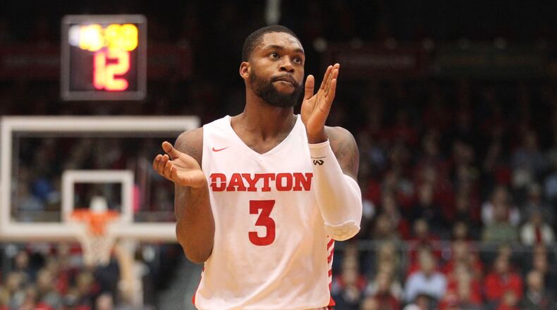 Dayton’s Trey Landers claps during a game against Western Michigan on Wednesday, Dec. 19, 2018, at UD Arena. David Jablonski/Staff