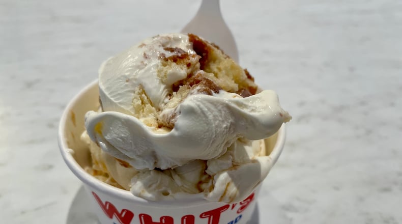 Whit’s Frozen Custard in Centerville has launched a new flavor featuring Bill’s Donut Shop’s sour cream donuts. NATALIE JONES/STAFF