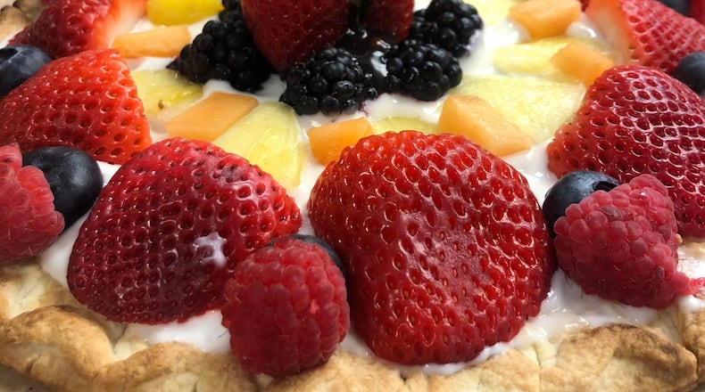 The popular fruit pizza from new Belmont restaurant Poppies Pizzaria.