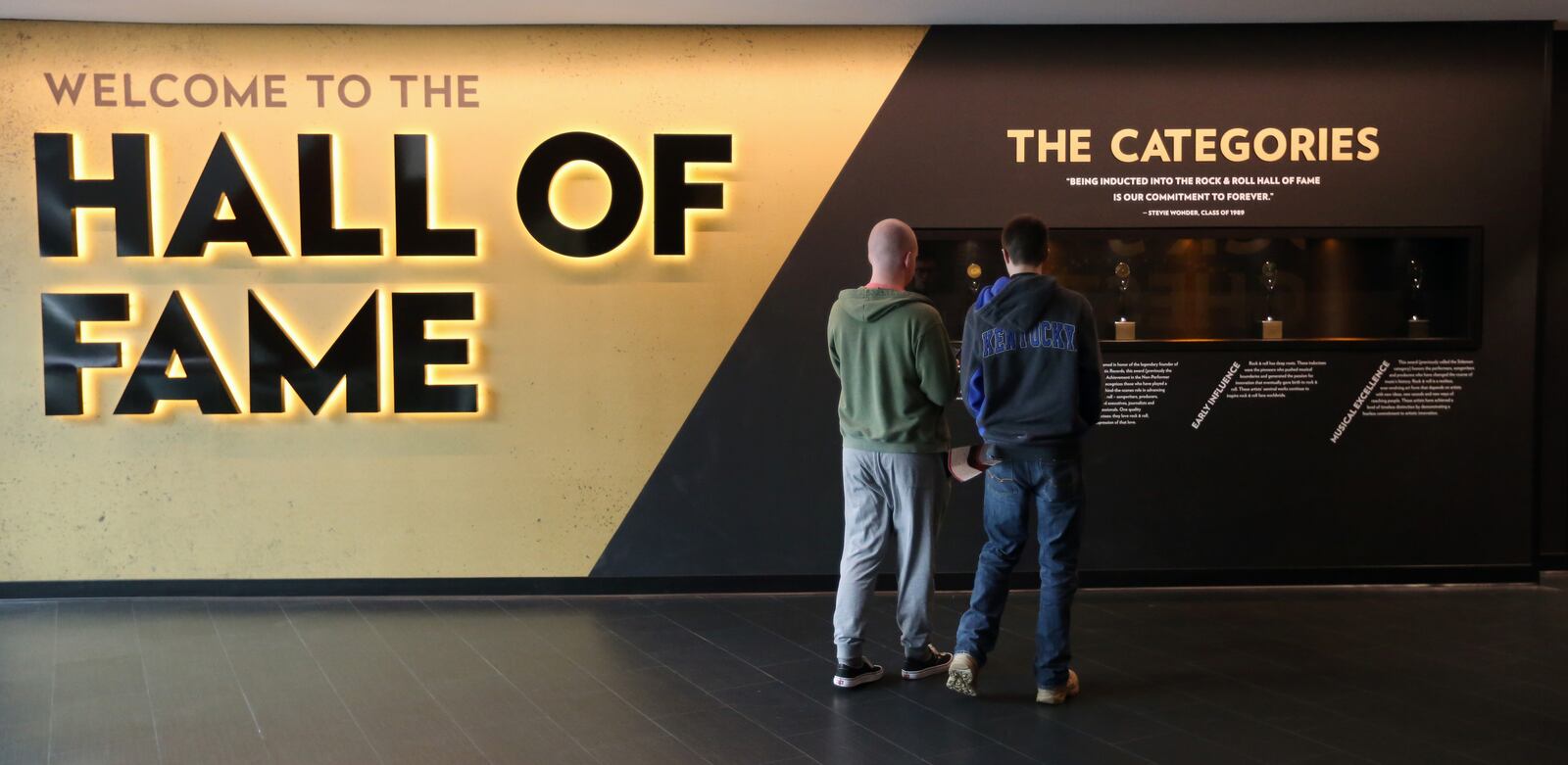 Visitors make their way in to the Rock and Roll Hall of Fame exhibit at the Rock Hall.  April 9, 2018  (Gus Chan / The Plain Dealer) ORG XMIT: CLE1804101706224181