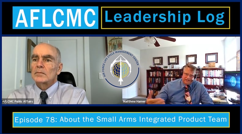 During a recent episode of Air Force Life Cycle Management Center 's Leadership Log podcast, Matthew Hamer, Small Arms Integrated Product Team chief, explains how his office at Robins Air Force Base, Georgia, ensures Airmen have the right arms and right ammunition at the right time to accomplish their mission. U.S. AIR FORCE GRAPHIC/JIM VARHEGYI