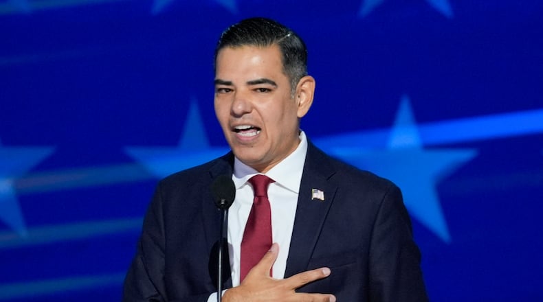 FILE - Rep. Robert Garcia, D-Calif., speaks during the Democratic National Convention Aug. 19, 2024, in Chicago. (AP Photo/J. Scott Applewhite, File)