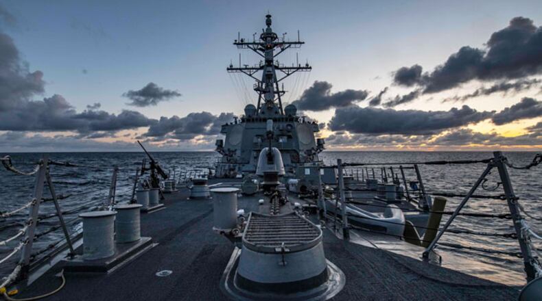 The Arleigh Burke-class guided-missile destroyer USS Carney transits through the Atlantic Ocean in May 2019. U.S. Navy photo