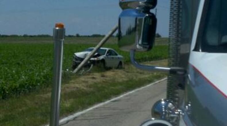 A car crashed into a pole in the 2900 block of Peterson Road in Miami County.