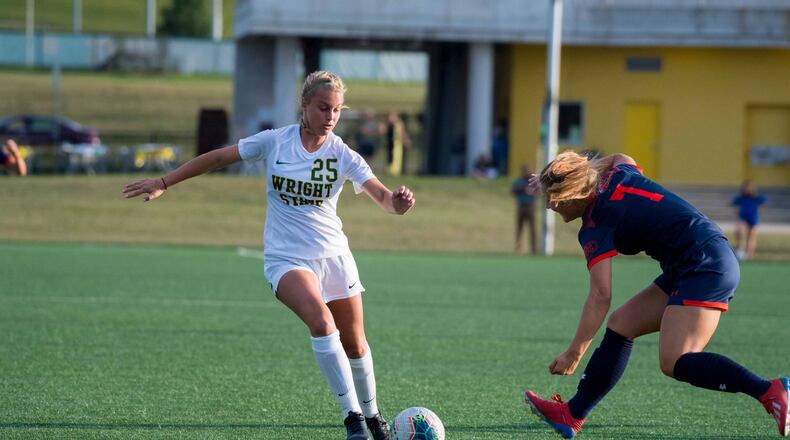 Wright State’s Brittney Petrosky, a junior from Vandalia Butler, is second on the team with four goals. Petrosky and teammate Destiny Johnson (five goals, two assists) are in the top 10 in the Horizon League in scoring. PHOTO COURTESY OF WRIGHT STATE