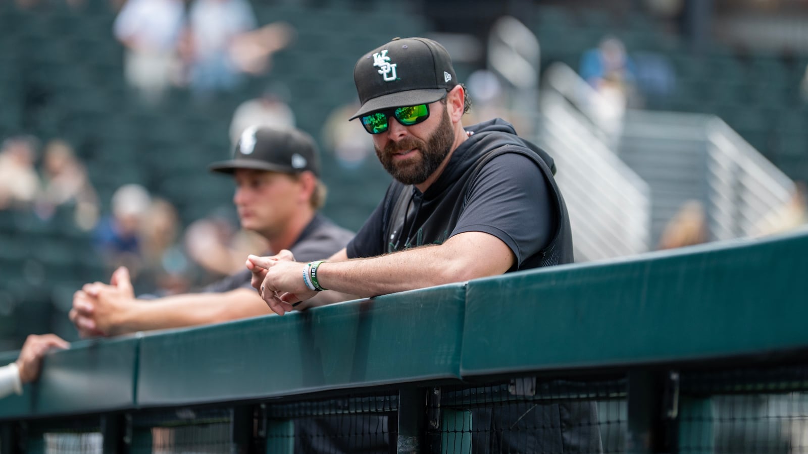 Wright State University baseball coach Alex Sogard stands outside the dugout during their NCAA tournament game on June 1, 2025 at Vanderbilt. JORDAN WOMMACK / CONTRIBUTED PHOTO