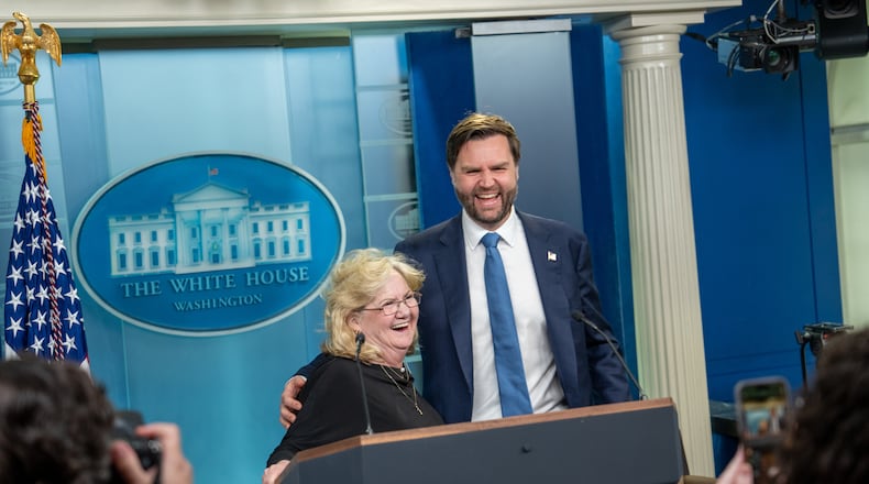 Vice President JD Vance attends a celebration in honor of his mother Beverly Aikins’ sobriety Friday in the Roosevelt Room of the White House.. SUBMITTED PHOTO BY THE WHITE HOUSE