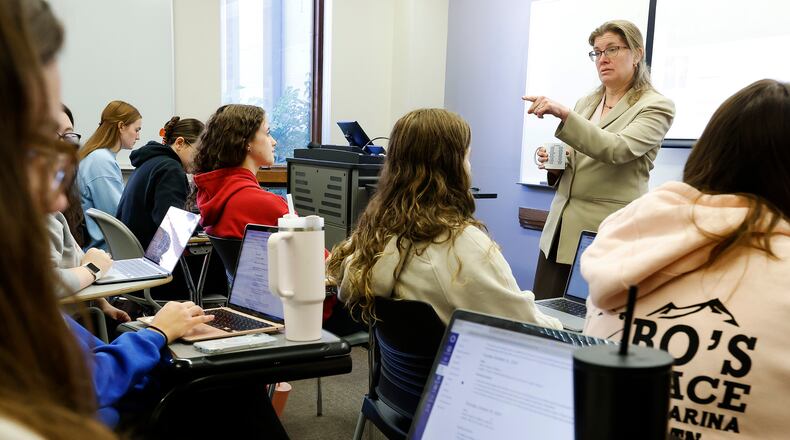 UD professor Jana Bennett teaches her class Thursday, Oct. 24, 2024. UD received a $1.2 million grant to help disabled children connect with religion. MARSHALL GORBY\STAFF