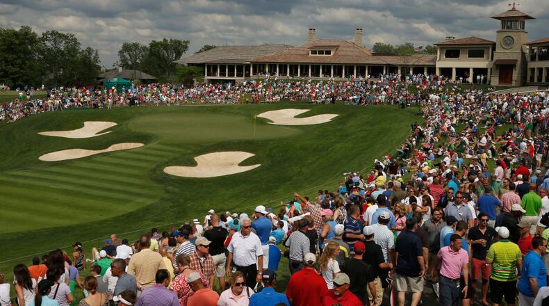 DUBLIN, OH - JUNE 01:  A general view of the 18th hole and clubhouse during the third round of the Memorial Tournament presented by Nationwide Insurance at Muirfield Village Golf Club on June 1, 2013 in Dublin, Ohio.  (Photo by Scott Halleran/Getty Images)