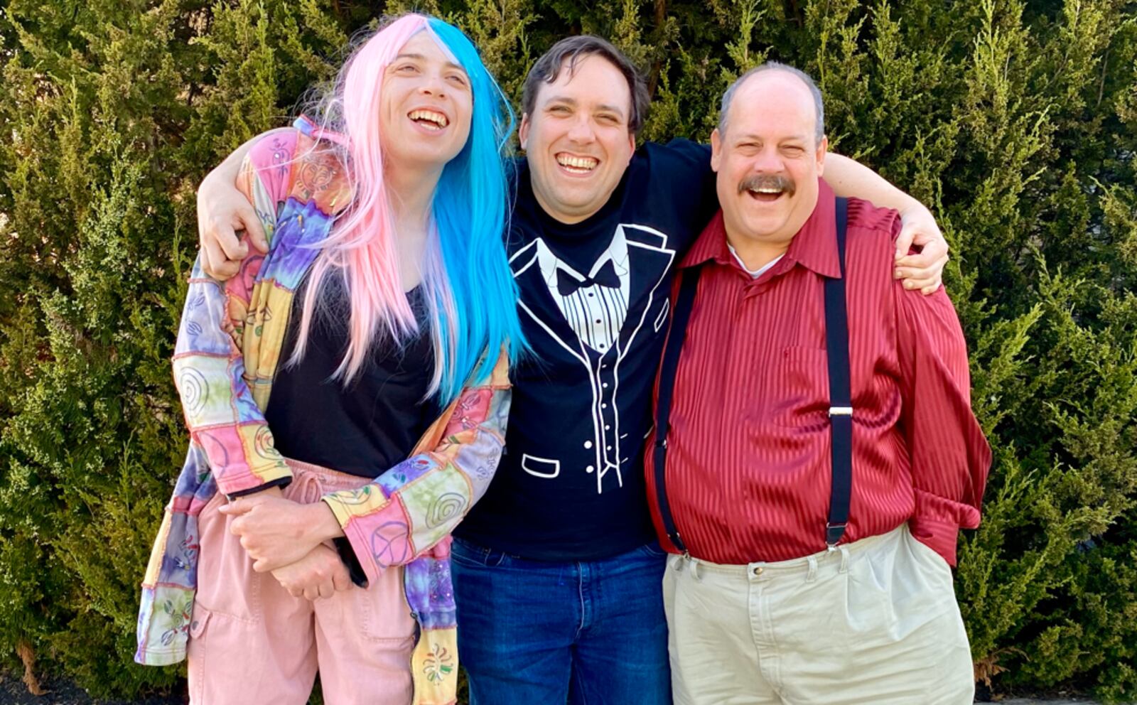 Feste the Fool (Zoey Knapp) clowns around with Sir Andrew (Shawn Daniels) and Sir Toby (John Wysong) in Shakespeare in the Heights' production of "Twelfth Night." CONTRIBUTED