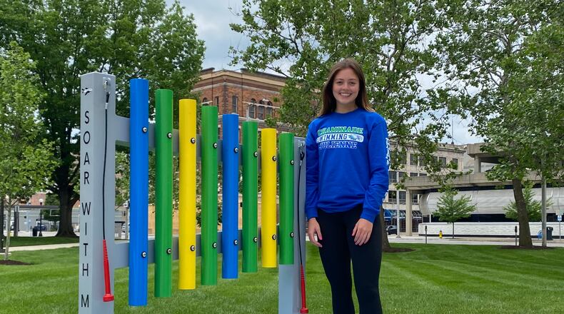 Grace Schaefer, a recent graduate of Chaminade Julienne, co-created “Soar with Music Chimes," a musical instrument project ,with another CJ student, Sam Downing. Eileen McClory / Staff