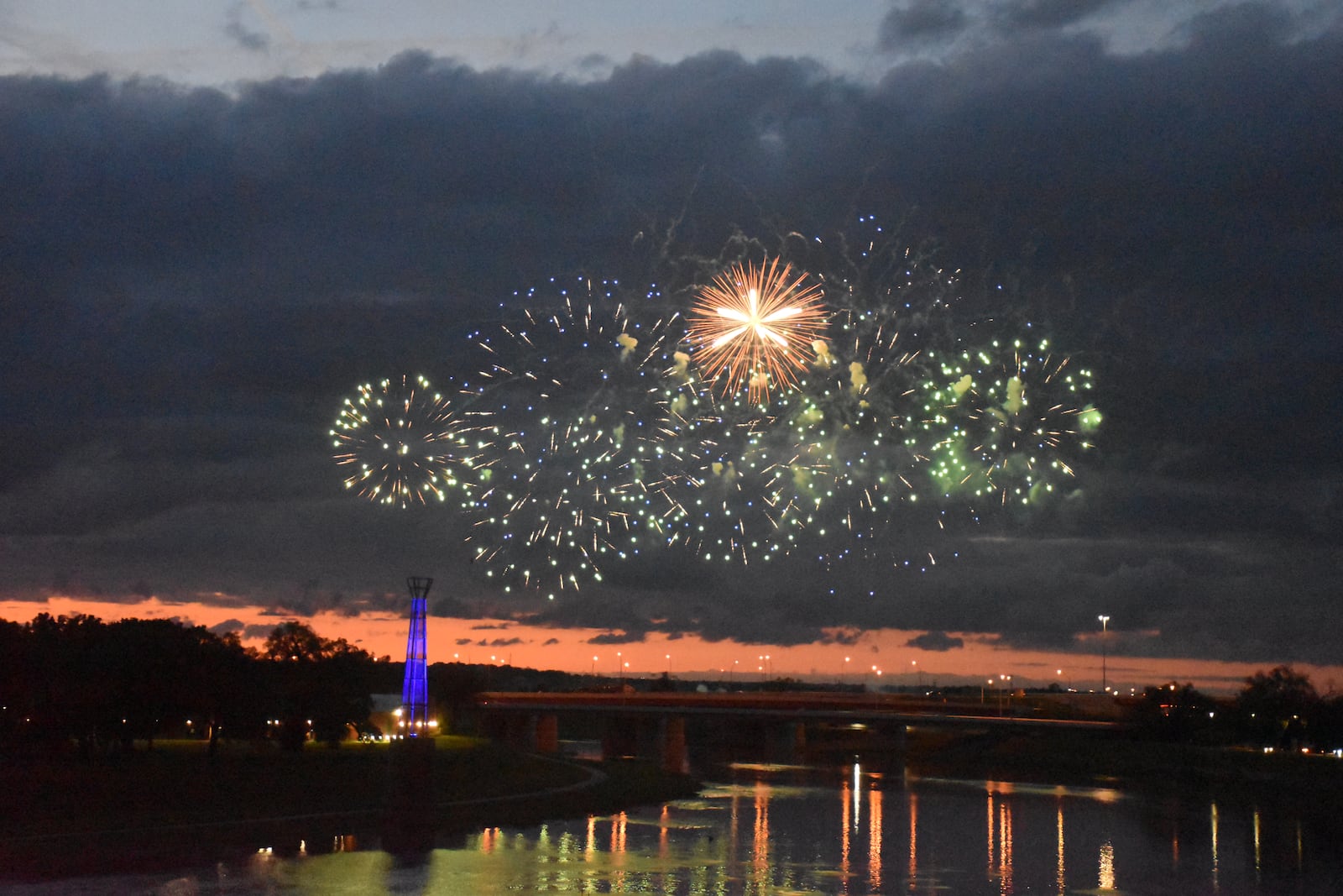 A rainbow of colorful fireworks lit up the night sky north of downtown Dayton on Thursday evening as part of the NATO Parliamentary Assembly going on in the heart of the city. CORNELIUS FROLIK / STAFF