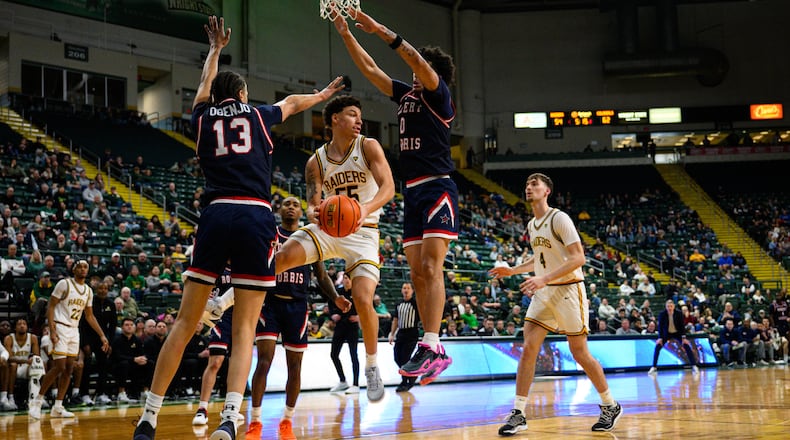 The Wright State University men's basketball team hosted Robert Morris University as well as their Senior Day recognition ceremony on Sunday, Feb. 22, 2026. The Colonials beat the Raiders 81-68. JEREMY MILLER / CONTRIBUTED PHOTO