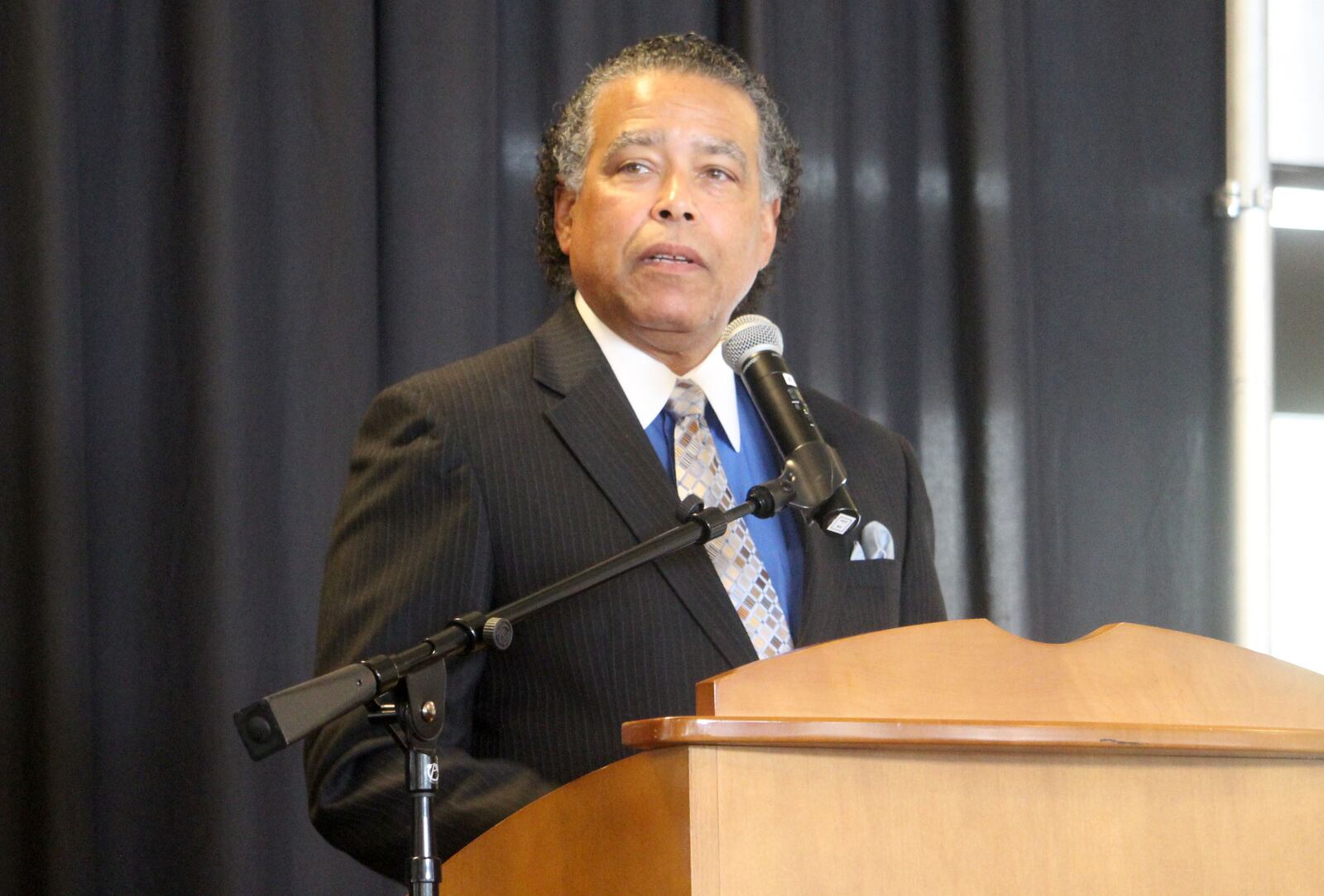 Robert Rice  speaks at the Dayton Region's Walk of Fame Luncheon. He is the grandson of Dayton police Sgt. Lucius J. Rice and police officer Dora B. Rice.  His grandfather was the second black Dayton police officer and the department's first black detective and sergeant. His grandmother was the department's first black police woman.