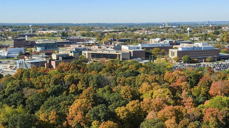 Aerial shot of Wright State University's Fairborn campus. FILE