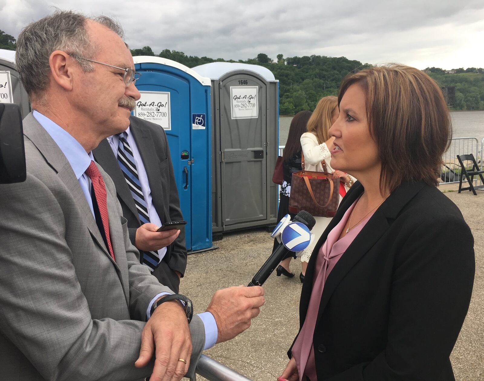 Ohio Lt. Gov. Mary Taylor is interviewed by WHIO-TV reporter Jim Otte after President Donald Trump spoke in Cincinnati on Wednesday.