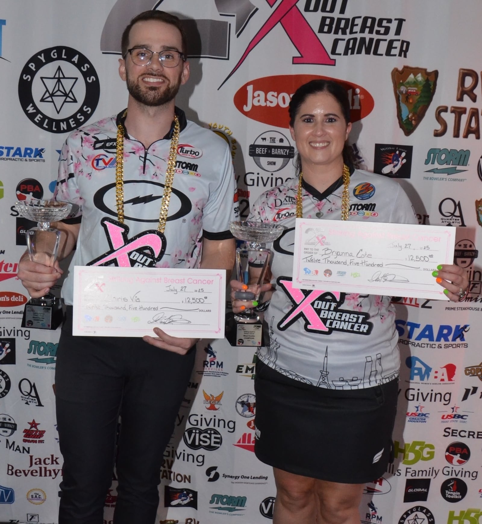 In their fifth appearance together, Chris Via and Bryanna Coté won the 2025 Professional Bowlers Association/Professional Women’s Bowling Association Striking Against Breast Cancer Mixed Doubles tournament. CONTRIBUTED