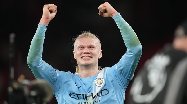 Manchester City's Erling Haaland reacts after the English Premier League soccer match between Liverpool and Manchester City in Liverpool, England, Sunday, Feb. 8, 2026. (AP Photo/Jon Super)