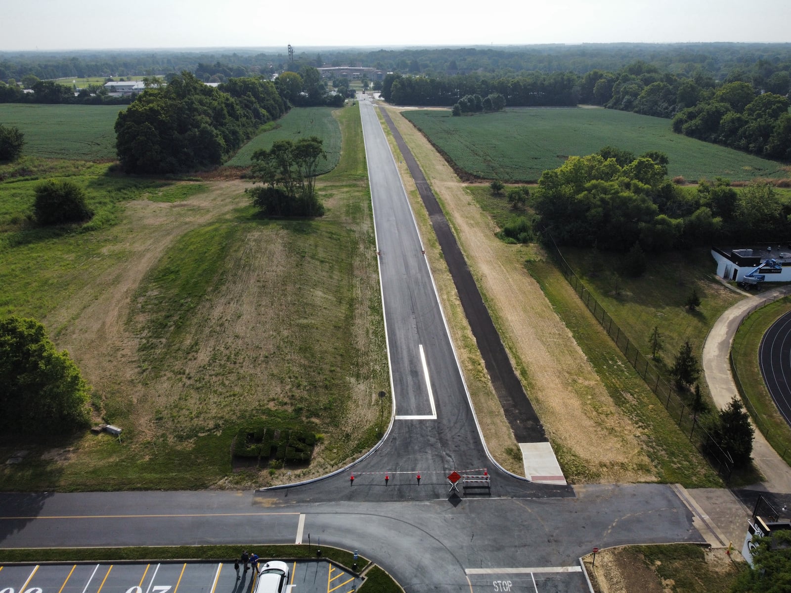 An aerial view of the Dimco Way  extension in Centerville. The project was designed to reduce traffic congestion and improve roadway access to Centerville High School. CONTRIBUTED