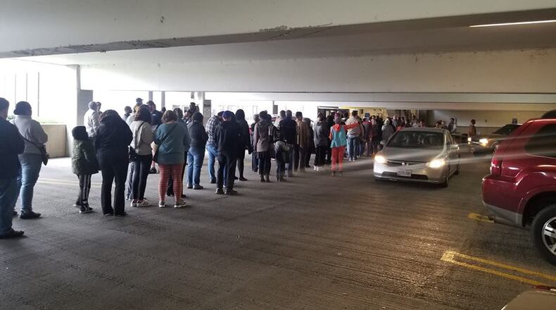 People in line to vote today at the Montgomery County Board of Elections. Photo by Jo'el Jones