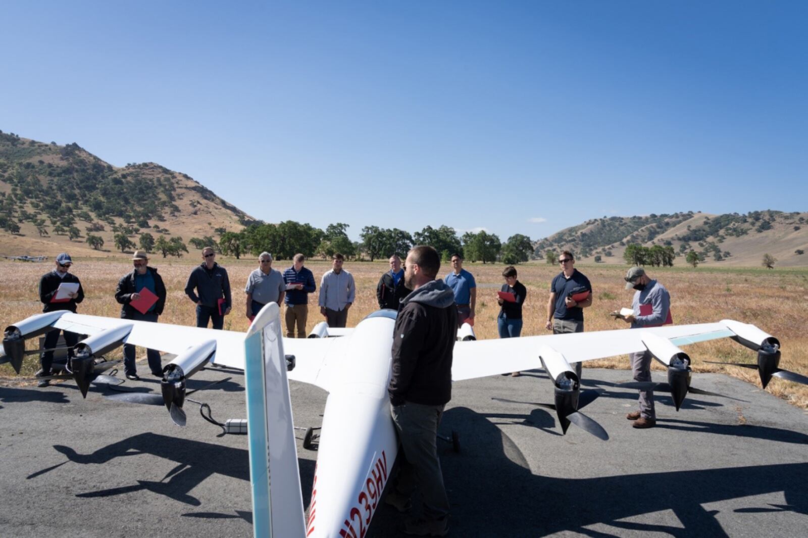 Kitty Hawk’s flight team and testers from the Air Force and Marine Corps have a question-and-answer exchange between to explore Heaviside’s simplicity of maintenance and supportability. CONTRIBUTED PHOTO/KITTY HAWK
